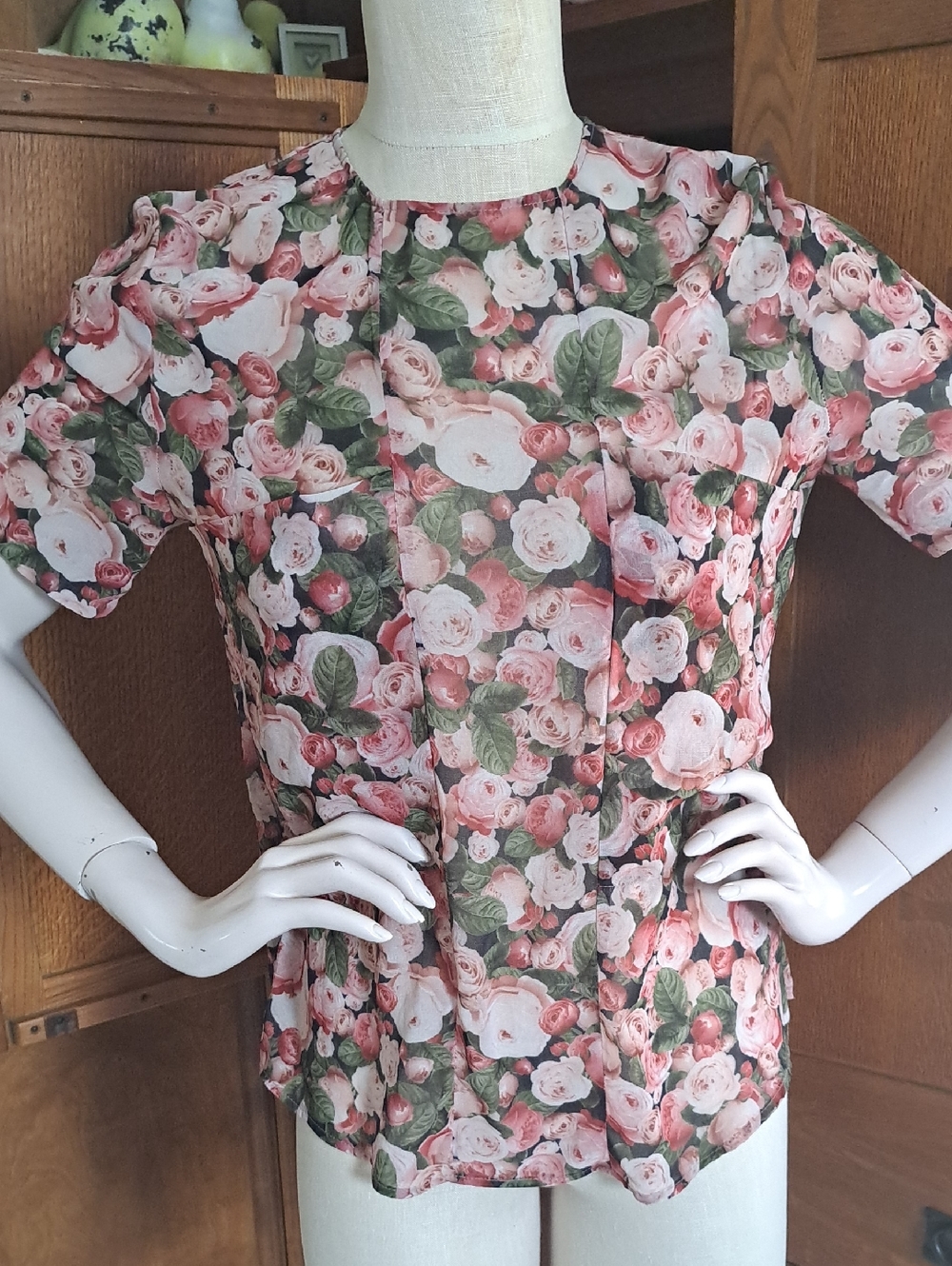 Zara Sheer Chiffon Pink Garden Peony Rose Floral Blouse Top Size Medium